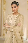 Arpita Mehta_Off White Georgette, Dupion, Tissue Bandhani Kurta Churidar And Dupatta Set _at_Aza_Fashions