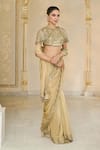 Arpita Mehta_Gold Tissue, Net Mirrors, Sequins, Embroidery Round Neck Saree And Hand Blouse _Online_at_Aza_Fashions