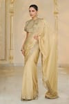 Buy_Arpita Mehta_Gold Tissue, Net Mirrors, Sequins, Embroidery Round Neck Saree And Hand Blouse _Online_at_Aza_Fashions