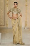 Shop_Arpita Mehta_Gold Tissue, Net Mirrors, Sequins, Embroidery Round Neck Saree And Hand Blouse _Online_at_Aza_Fashions