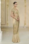 Arpita Mehta_Gold Tissue, Net Embroidery, Sequins, Mirrors, Godet Pre-draped And Blouse Set _Online_at_Aza_Fashions