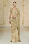 Buy_Arpita Mehta_Gold Tissue, Net Embroidery, Sequins, Mirrors, Godet Pre-draped And Blouse Set _at_Aza_Fashions