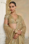 Shop_Arpita Mehta_Gold Tissue, Net Embroidery, Sequins, Mirrors, Godet Pre-draped And Blouse Set _Online_at_Aza_Fashions