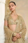 Arpita Mehta_Gold Tissue, Net Embroidery, Sequins, Mirrors, Godet Pre-draped And Blouse Set _at_Aza_Fashions