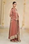 Shop_Arpita Mehta_Brown Tissue, Dupion Embroidery, Mirrors, Gota Hand Long Kurta Churidar Set _Online_at_Aza_Fashions