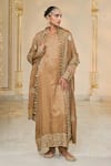 Buy_Arpita Mehta_Gold Tissue, Dupion Embroidery, Mirrors, Metallic Hand Kurta Churidar Set _at_Aza_Fashions