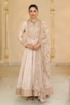 Buy_Arpita Mehta_Rose Gold Tissue, Net, Dupion Embroidery, Hand Long Anarkali And Jaal Dupatta Set _at_Aza_Fashions