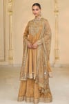 Buy_Arpita Mehta_Gold Tissue Embroidery, Mirrors, Hand Anarkali Sharara And Jaal Dupatta Set _at_Aza_Fashions