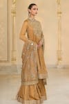 Shop_Arpita Mehta_Gold Tissue Embroidery, Mirrors, Hand Anarkali Sharara And Jaal Dupatta Set _Online_at_Aza_Fashions