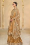 Arpita Mehta_Gold Tissue Embroidery, Mirrors, Hand Anarkali Sharara And Jaal Dupatta Set _at_Aza_Fashions