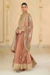 Arpita Mehta_Brown Tissue, Dupion, Net Embroidery, Hand Long Anarkali And Jaal Dupatta _Online_at_Aza_Fashions