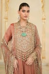 Shop_Arpita Mehta_Brown Tissue, Dupion, Net Embroidery, Hand Long Anarkali And Jaal Dupatta _Online_at_Aza_Fashions