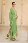 Buy_Arpita Mehta_Olive Green Georgette, Dupion Star Pattern Kurta, Churidar And Dupatta Set _Online_at_Aza_Fashions