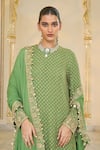 Shop_Arpita Mehta_Olive Green Georgette, Dupion Star Pattern Kurta, Churidar And Dupatta Set _Online_at_Aza_Fashions