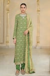 Arpita Mehta_Olive Green Georgette, Dupion, Tissue Bandhani Kurta Set With Dupatta _Online_at_Aza_Fashions