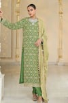 Buy_Arpita Mehta_Olive Green Georgette, Dupion, Tissue Bandhani Kurta Set With Dupatta _at_Aza_Fashions
