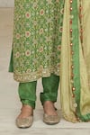 Buy_Arpita Mehta_Olive Green Georgette, Dupion, Tissue Bandhani Kurta Set With Dupatta 