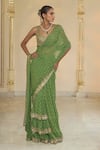 Arpita Mehta_Olive Green Georgette, Net Embroidery, Sequins, Zari, Hand Ruffle Sari Set _Online_at_Aza_Fashions