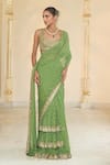 Buy_Arpita Mehta_Olive Green Georgette, Net Embroidery, Sequins, Zari, Hand Ruffle Sari Set _Online_at_Aza_Fashions