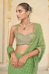 Shop_Arpita Mehta_Olive Green Georgette, Net Embroidery, Sequins, Zari, Hand Ruffle Sari Set _Online_at_Aza_Fashions