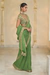 Arpita Mehta_Olive Green Georgette, Net Embroidery, Mirrors, Zari Hand Saree And Blouse Set _Online_at_Aza_Fashions