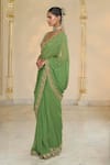 Buy_Arpita Mehta_Olive Green Georgette, Net Embroidery, Mirrors, Zari Hand Saree And Blouse Set _Online_at_Aza_Fashions