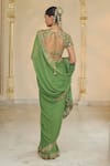 Shop_Arpita Mehta_Olive Green Georgette, Net Embroidery, Mirrors, Zari Hand Saree And Blouse Set _at_Aza_Fashions