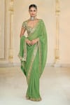 Buy_Arpita Mehta_Olive Green Georgette, Net Embroidery, Mirrors, Zari Hand Saree And Blouse Set _at_Aza_Fashions
