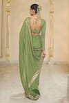 Shop_Arpita Mehta_Olive Green Georgette Embroidery, Mirrors, Sequins Scoop Shand Star Saree Set _at_Aza_Fashions