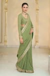Arpita Mehta_Olive Green Georgette Embroidery, Mirrors, Sequins Scoop Shand Star Saree Set _Online_at_Aza_Fashions