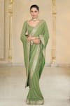 Buy_Arpita Mehta_Olive Green Georgette Embroidery, Mirrors, Sequins Scoop Shand Star Saree Set _Online_at_Aza_Fashions