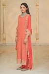 Arpita Mehta_Coral Georgette, Dupion, Silk Star Motif Long Kurta Churidar And Dupatta Set _Online_at_Aza_Fashions