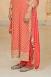 Buy_Arpita Mehta_Coral Georgette, Dupion, Silk Star Motif Long Kurta Churidar And Dupatta Set _Online_at_Aza_Fashions