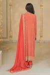 Shop_Arpita Mehta_Coral Georgette, Dupion, Silk Star Motif Long Kurta Churidar And Dupatta Set _at_Aza_Fashions