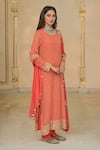 Arpita Mehta_Coral Georgette, Dupion, Silk Star Motif Long Kurta Churidar And Dupatta Set _at_Aza_Fashions
