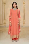 Buy_Arpita Mehta_Coral Georgette, Dupion, Silk Star Motif Long Kurta Churidar And Dupatta Set _at_Aza_Fashions