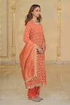 Shop_Arpita Mehta_Coral Georgette, Dupion, Tissue Bandhani Pattern Kurta Churidar Dupatta Set _Online_at_Aza_Fashions