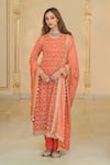 Buy_Arpita Mehta_Coral Georgette, Dupion, Tissue Bandhani Pattern Kurta Churidar Dupatta Set _at_Aza_Fashions