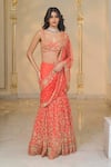 Buy_Arpita Mehta_Coral Net Embroidery, Zari, Sequins V-neck Pre-draped Lehenga Saree And Blouse _at_Aza_Fashions