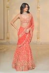 Arpita Mehta_Coral Net Embroidery, Zari, Sequins V-neck Pre-draped Lehenga Saree And Blouse _Online_at_Aza_Fashions