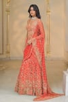 Buy_Arpita Mehta_Coral Net Embroidery, Zari, Sequins V-neck Pre-draped Lehenga Saree And Blouse _Online_at_Aza_Fashions