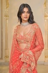 Shop_Arpita Mehta_Coral Net Embroidery, Zari, Sequins V-neck Pre-draped Lehenga Saree And Blouse _Online_at_Aza_Fashions