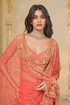 Arpita Mehta_Coral Net Embroidery, Zari, Sequins V-neck Pre-draped Lehenga Saree And Blouse _at_Aza_Fashions