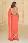 Shop_Arpita Mehta_Coral Georgette, Net Sequins, Zari, Mirrors, Ruffle Sari Set With Work Blouse _at_Aza_Fashions