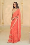 Buy_Arpita Mehta_Coral Georgette, Net Sequins, Zari, Mirrors, Ruffle Sari Set With Work Blouse _Online_at_Aza_Fashions