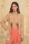 Arpita Mehta_Coral Georgette Embroidery, Mirrors, Sequins, Linear Jacket Blouse And Sharara Set _Online_at_Aza_Fashions