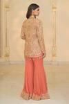 Shop_Arpita Mehta_Coral Georgette Embroidery, Mirrors, Sequins, Linear Jacket Blouse And Sharara Set _at_Aza_Fashions