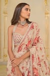 Arpita Mehta_Beige Organza, Net Mirrors, Embroidery, Sequins Bloom Print Sari Set With Hand _Online_at_Aza_Fashions