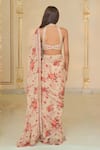 Shop_Arpita Mehta_Beige Organza, Net Mirrors, Embroidery, Sequins Bloom Print Sari Set With Hand _at_Aza_Fashions