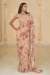 Buy_Arpita Mehta_Beige Organza, Net Mirrors, Embroidery, Sequins Bloom Print Sari Set With Hand _Online_at_Aza_Fashions